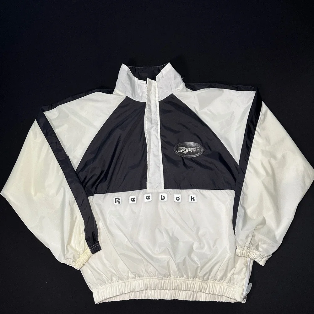 90s Reebok Anorak Jacket Men‎ Medium Black White Colorblock Commuter Streetwear